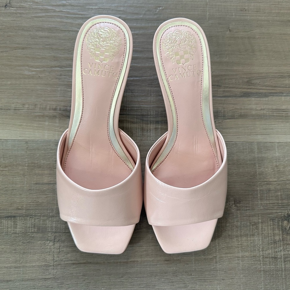 Vince Camuto Leather Kitten Mules - Faiza - 6M - Pale Peony - Picture 4 of 8